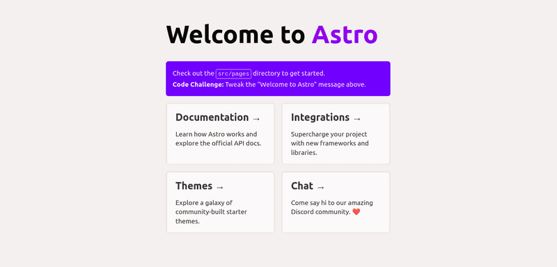 Welcome to Astro screen