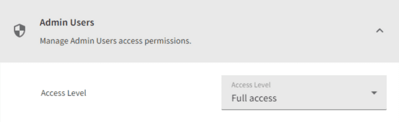 Admin users access interface
