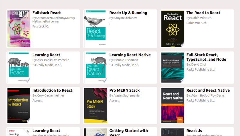 The books rendered UI