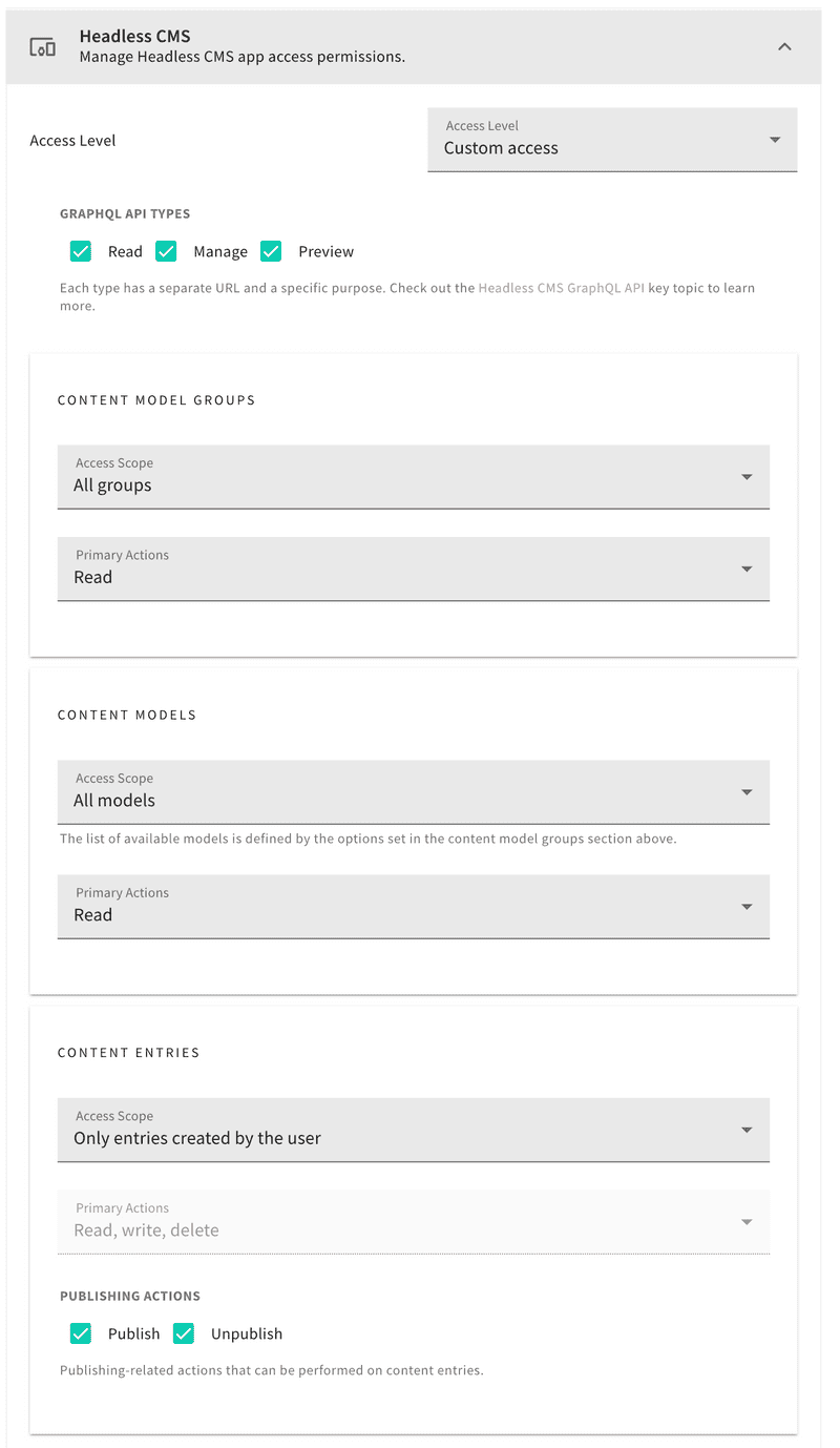 Headless CMS permissions