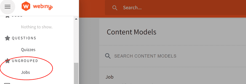 Content models in the flyout menu