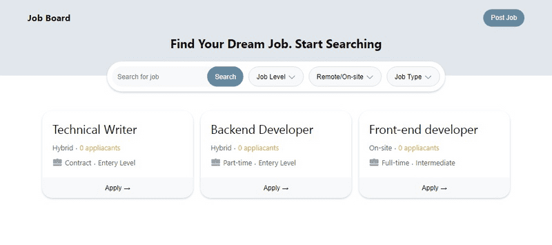 Complete list of jobs rendered from the API