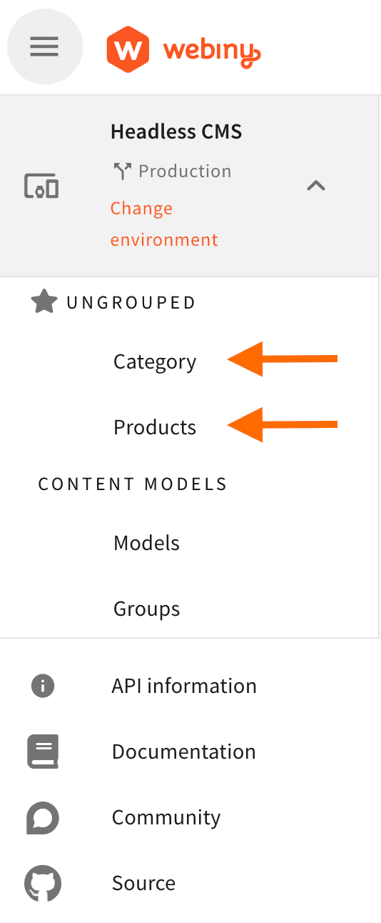 Content models admin menu