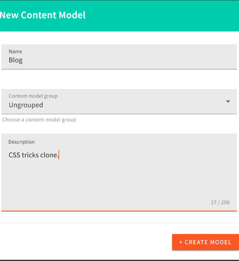 New content model screen